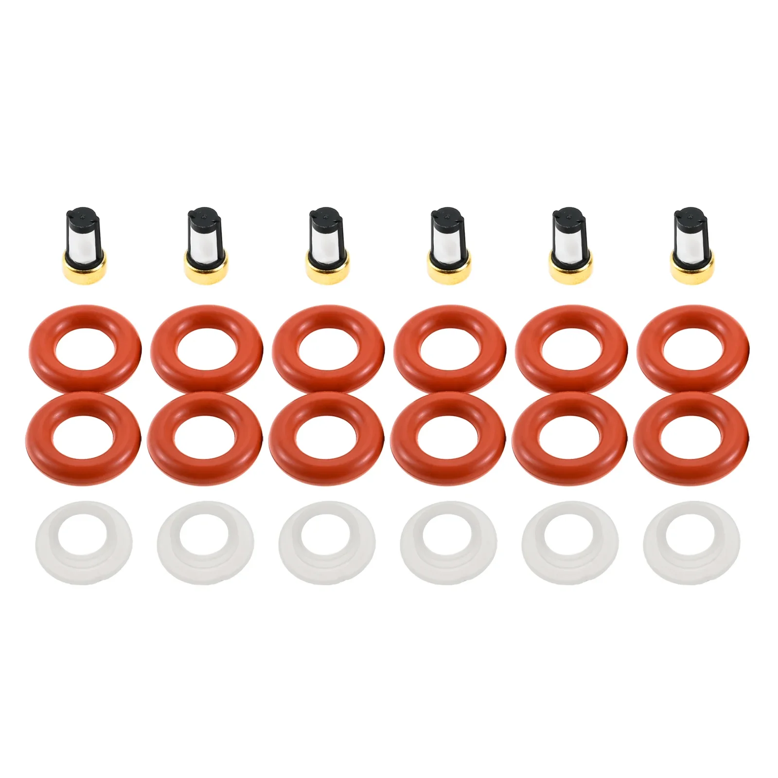 6 Sets 0280155831 Fuel Injectors Seals Repair Kit O-Rings Caps Filter for Volvo C70 S60 S70 S80 V70 XC70 XC90 2.4 2.5 2.8 2.9L