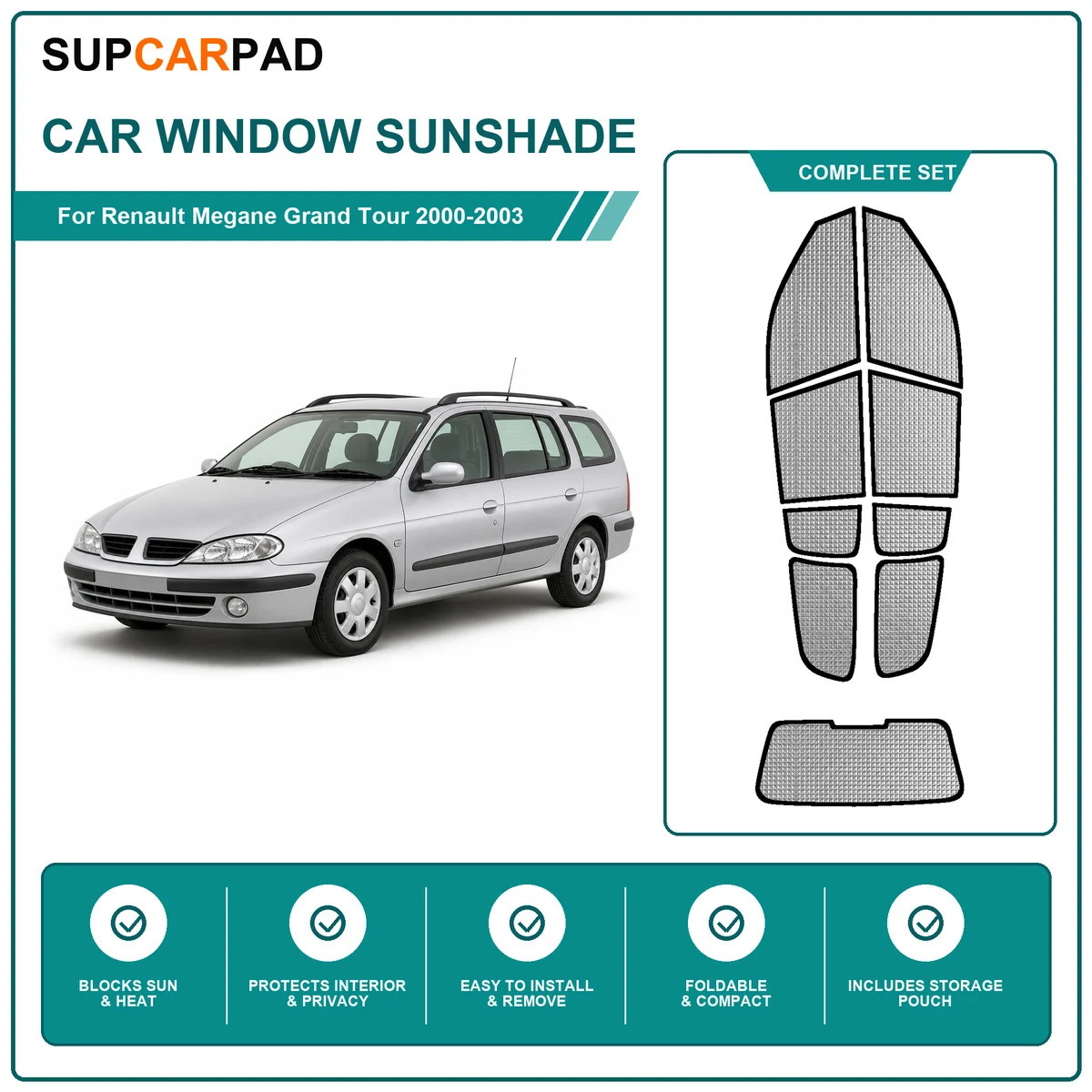 For Renault Megane Grand Tour 2000-2003 Full Set Car Window Sunshades UV Block Privacy Heat Insulated Foldable Car Curtain