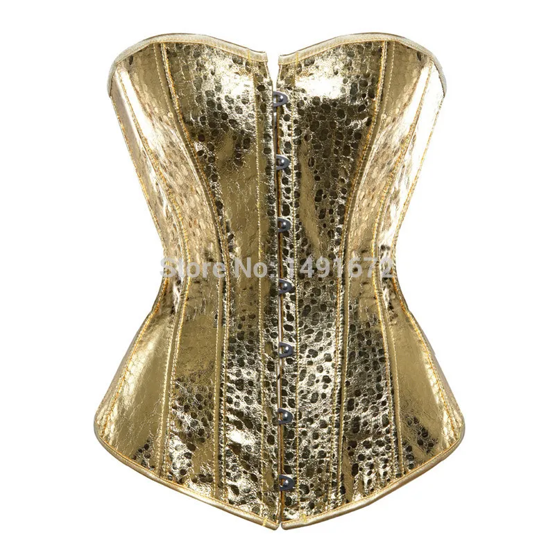 sexy faux leather corset lingerie bustiers top Steampunk gothic punk corset burlesque plus size nightclub costume gold sliver