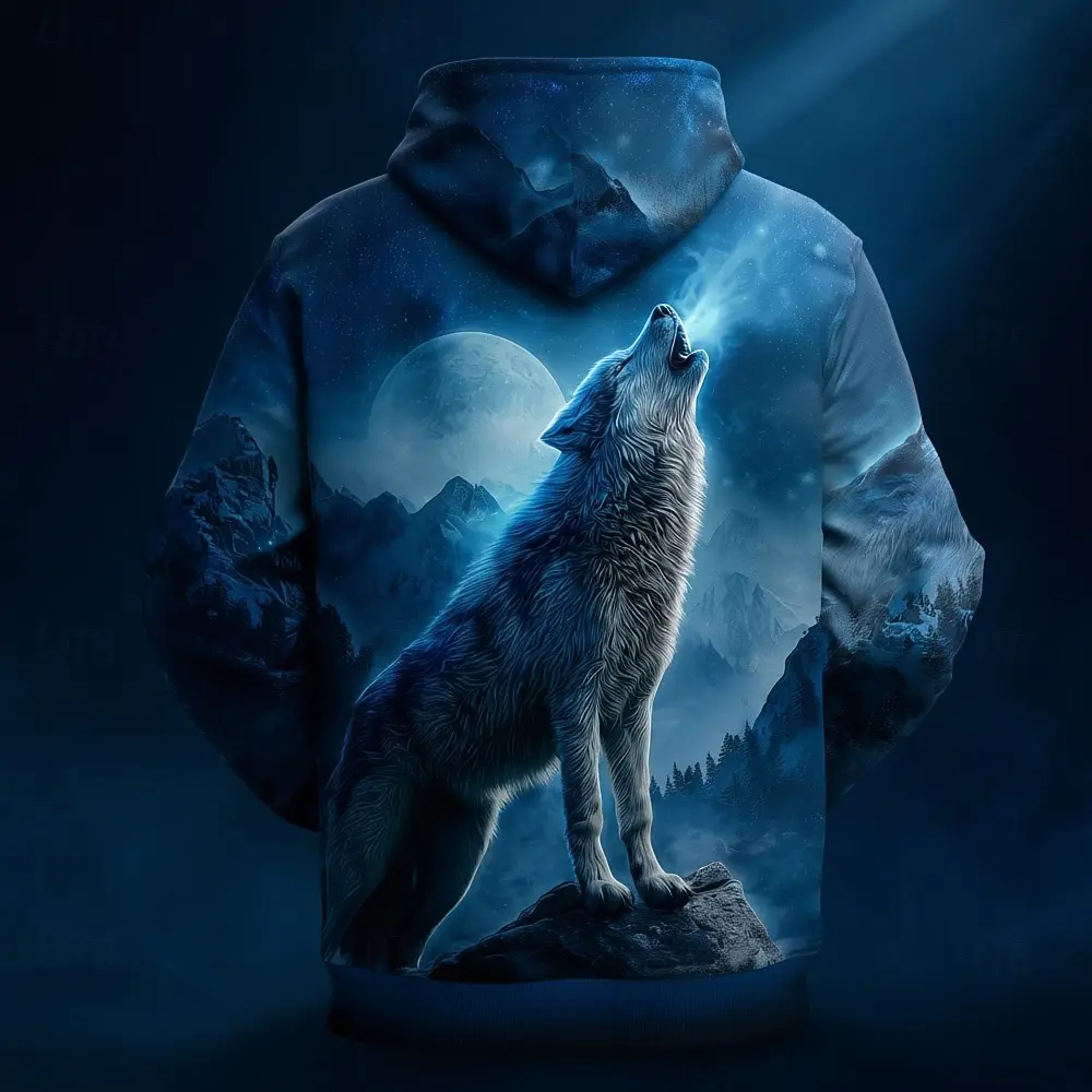 

Мужская толстовка с капюшоном «Волк» 3D Фэнтези Топ с круглым вырезом Подарок для вечеринки Клубные толстовки с капюшоном на шнурке Осень-зима Дизайнер