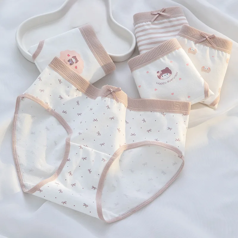 5Pcs/Set Cartoon Bear Women's Cotton Panties Print Underwear Soft Breathable Ladies Shorts Girls Briefs Sexy Triangular Lingerie