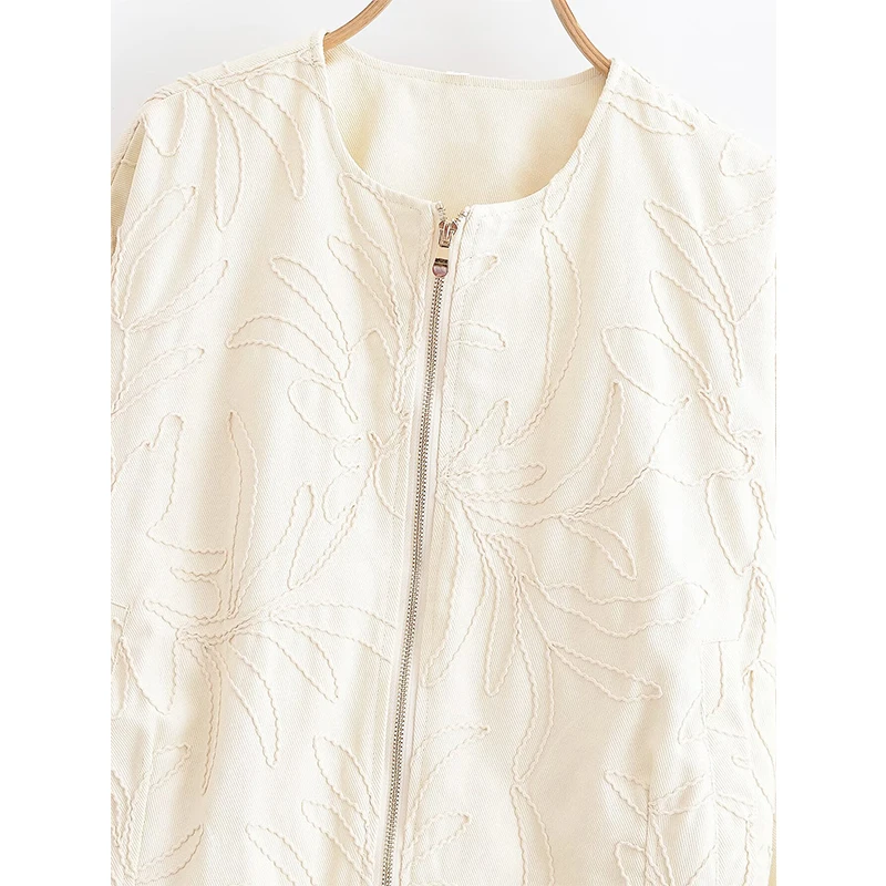 YENKYE 2025, chaqueta bordada de manga larga con cuello redondo para mujer, cremallera frontal, cazadora holgada, prendas de vestir exteriores para mujer, trajes informales para ir al trabajo