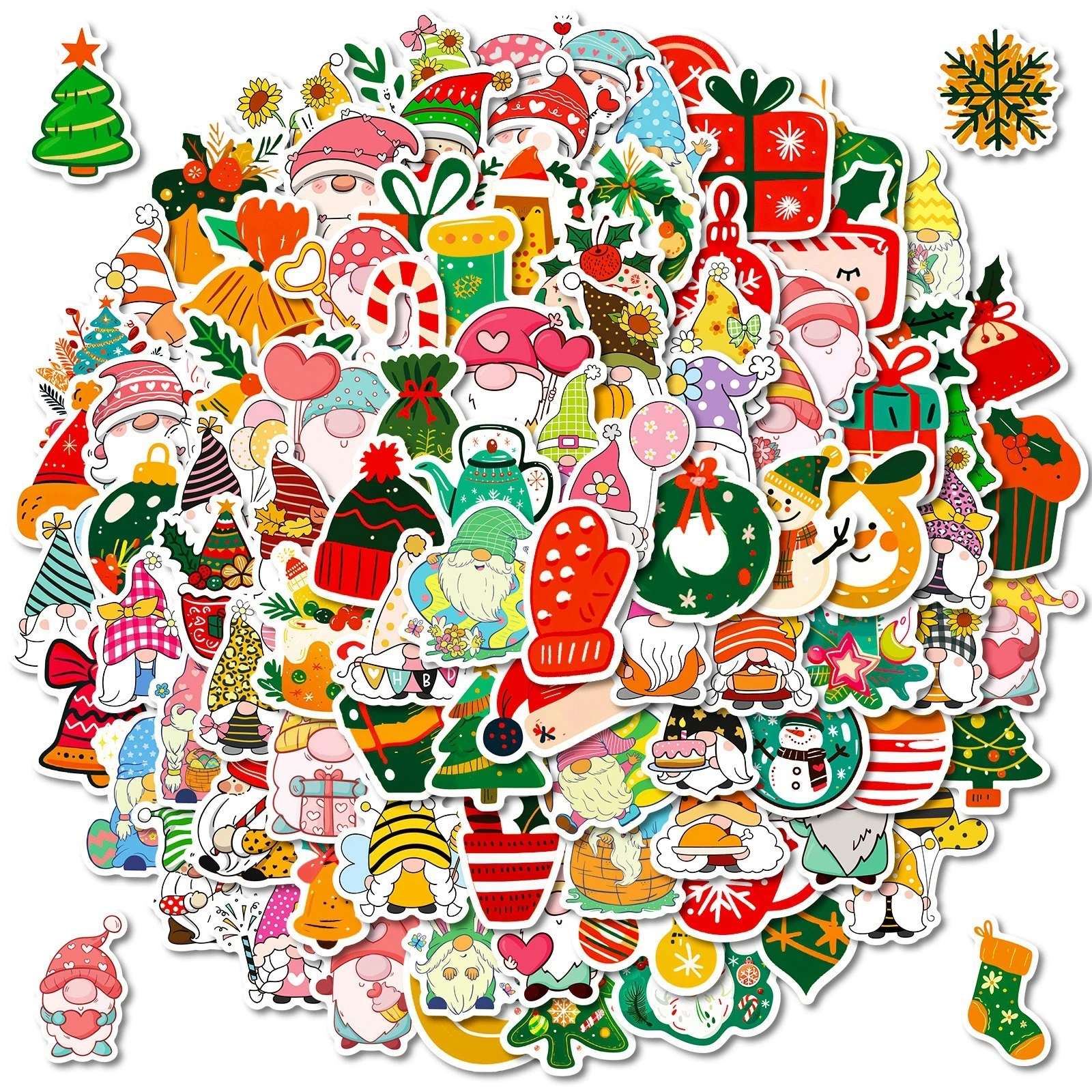 100PCS Red Christmas Theme Waterproof Stickers Decorative Windows Gifts Water Cups Stationery Stickers