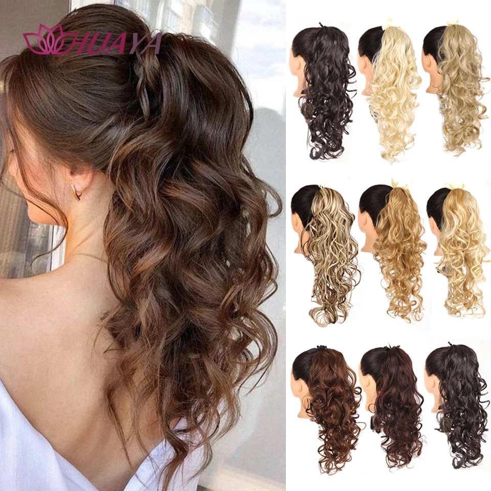 Synthetic Ponytail Clip in Hair Extensions Wavy Curly Style Pony Tail Hairpiece for Women Heat Resistant Ponytail Fake Hair  HUA