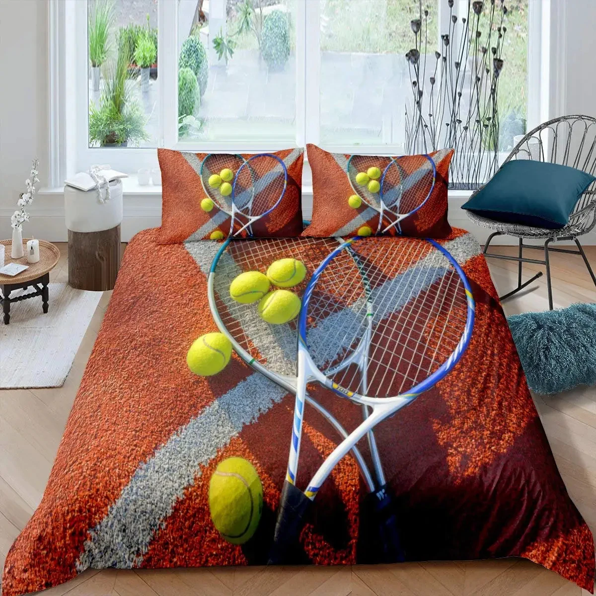 Tennis Ball Duvet Cover Set Sports Game Themed Bedding Set Twin Size for Boys Teens Adult Tennis Racket Ball Comforter Cover