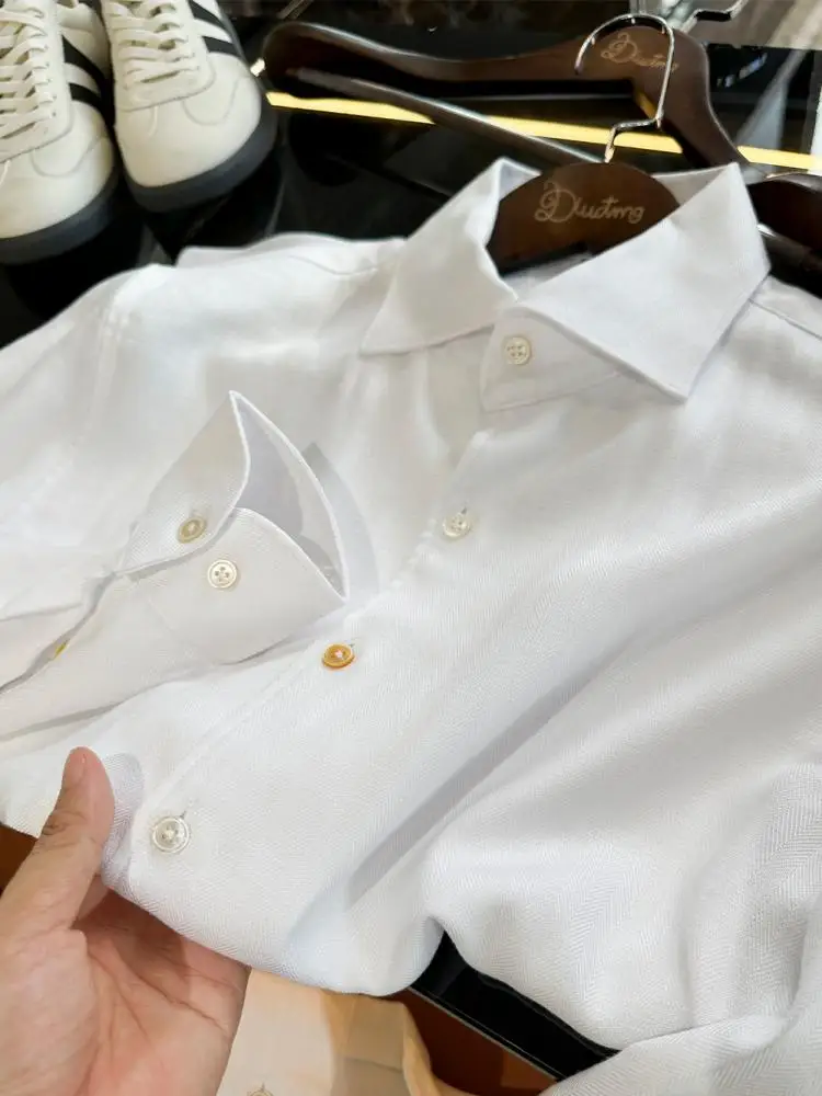 Concise Male Turn Down Collar Single-Breasted Shirts Fashion Loose Long Sleeves Mens Tops Breathable Men Solid Color Outerwear