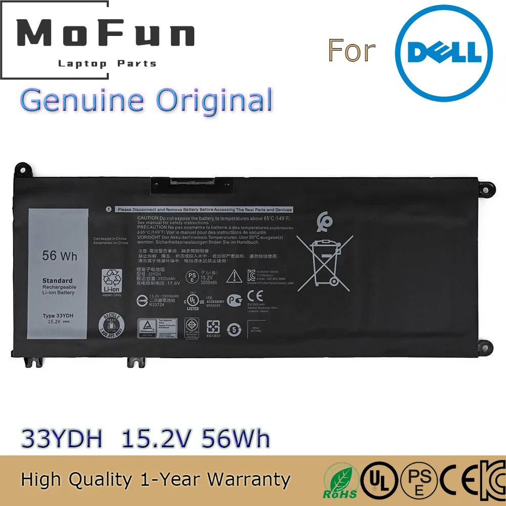 Brand New Original 33YDH 15.2V 56Wh Laptop Battery for Dell Latitude 3380 3480 3490 3590 3580 Inspiron 15 17 7000