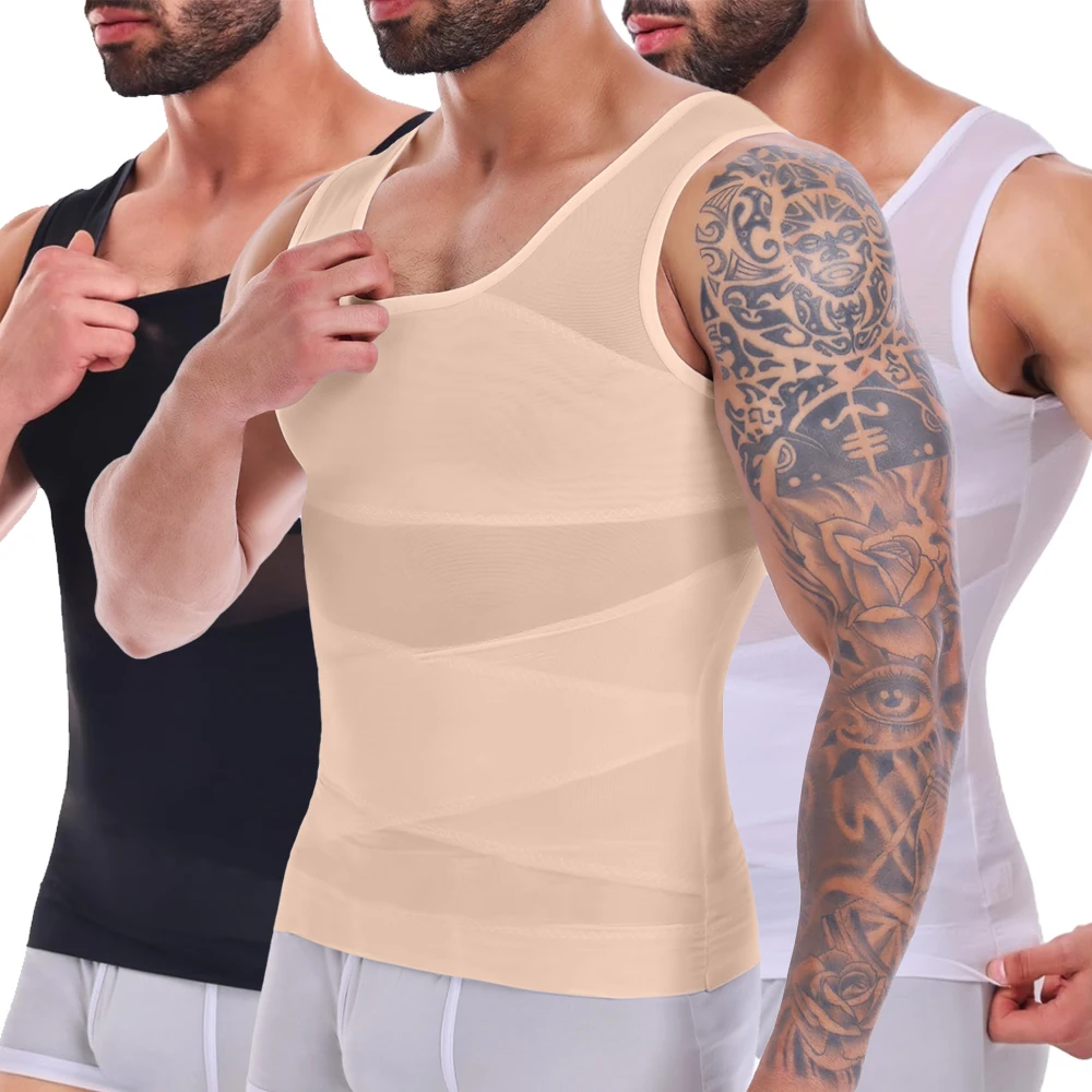Slimming Body Shaper for Mens Cross Design Compression Shirt Gym Workout Tummy Control Sleeveless Shapewear Breathable Tank Top