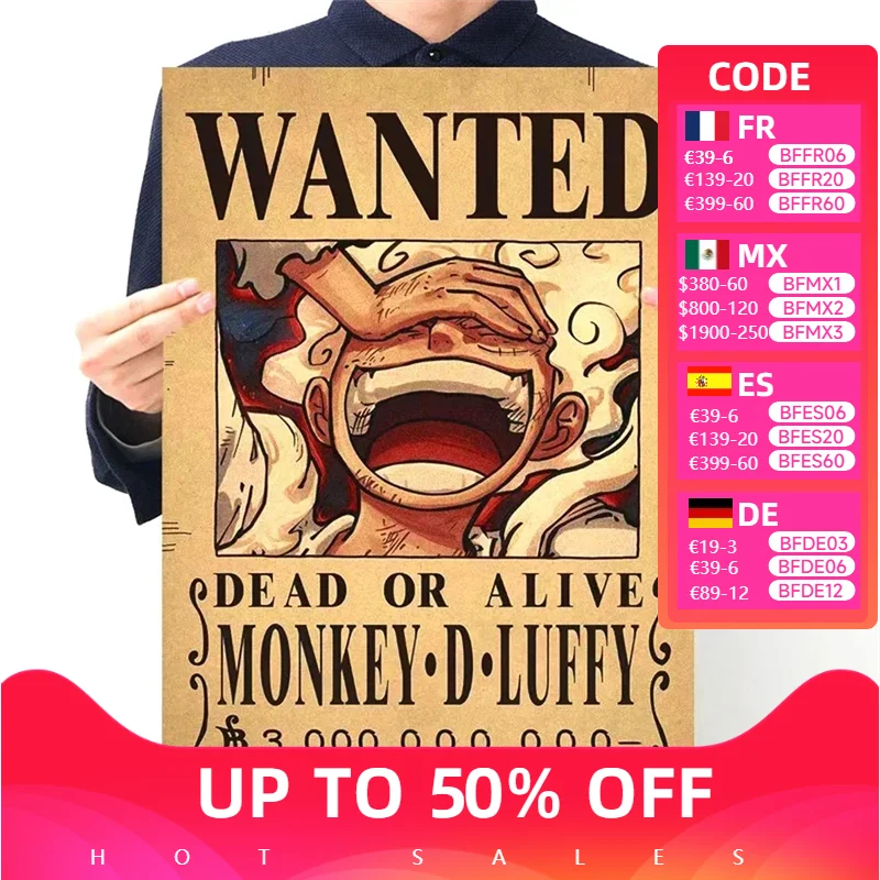 Anime One Piece  Luffy 3 Billion Reward One Piece Wanted Poster Retro Kraft Paper Animation Wall Painting Dormitory Wallpaper