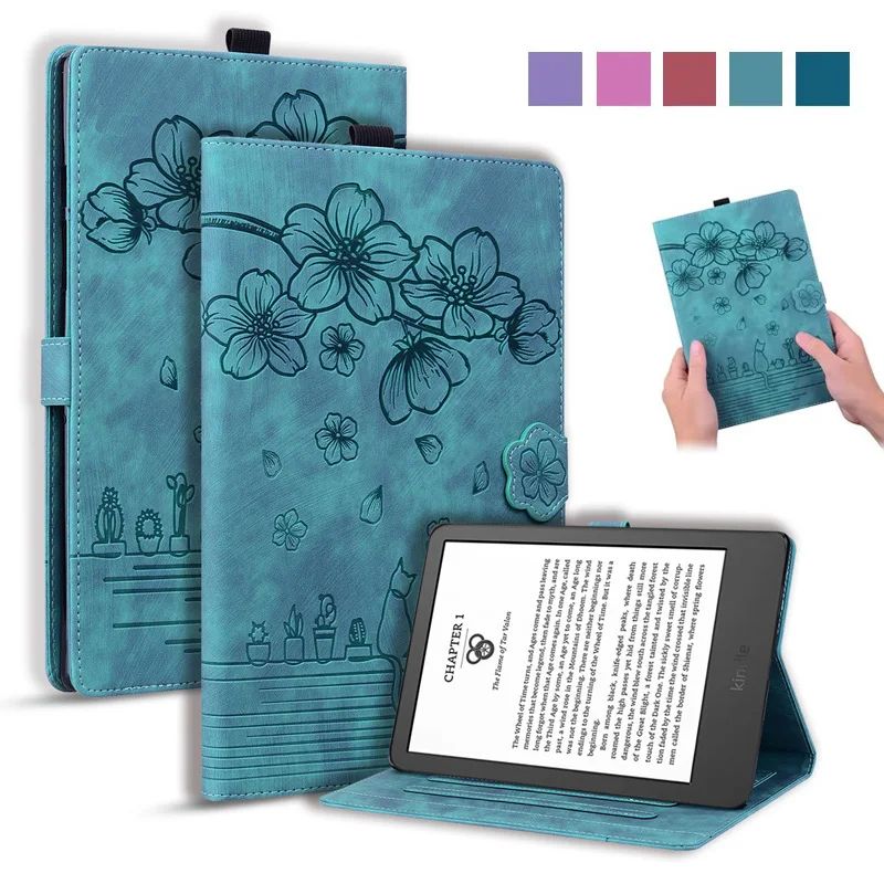 Funda For Kindle Paperwhite 12th Generation 2024 Case 7" Emboss 3D Flower Cat Wallet Stand Cover For Kindle Paperwhite 2024 Case