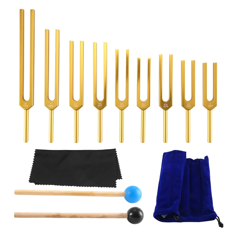 

K50 Tuning Fork Set - 9 Tuning Forks for Healing Chakra Sound Therapy Keep Body Mind and Spirit in Perfect Harmony- Gold