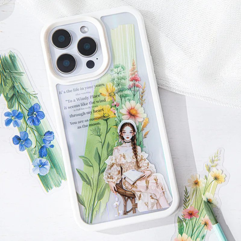 1pack/3pack 6 Styles Watercolor Long Strip PET Stickers Ink Stained Flower Shadow Series Vintage Plant  Flower Materials
