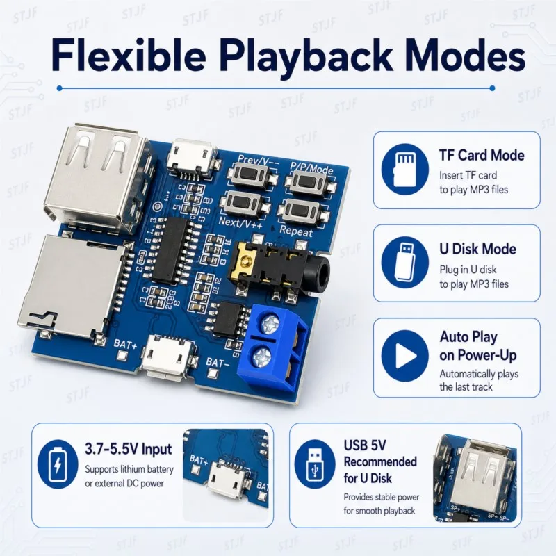 Mp3 nondestructive decoder board Built-in amplifier mp3 module mp3 decoder TF card U disk decoding player