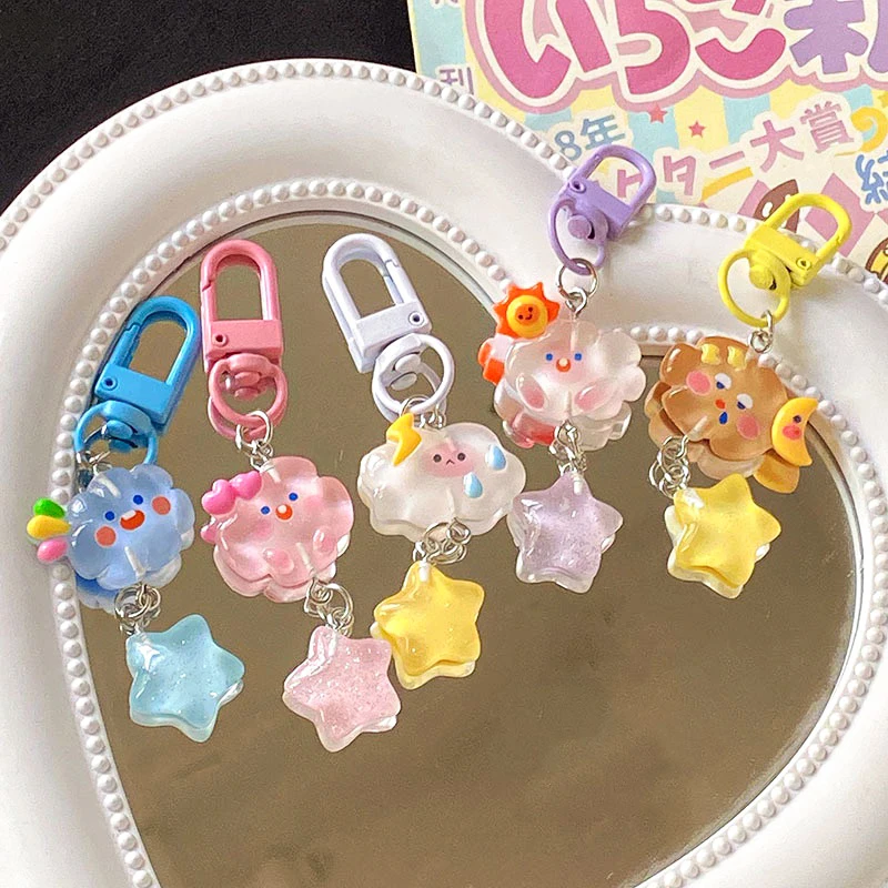 

Cute Mood Cloud Star Keychain Girls Cartoon Kawaii Key Chain for Women Couple Children Bag Charms Kpop Jewelry Key Accessories