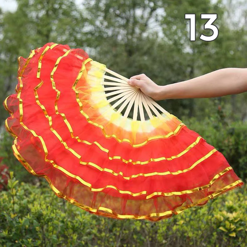 3/4/5/6 Layers Large Silk Flower Dancing Hand Fan Foldable Handmade Chinese Fan Dancing Club Stage Performance Props Decor