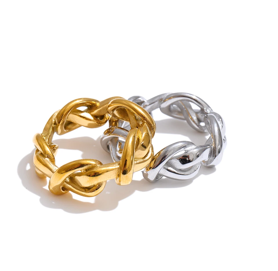 Yhpup Größe 6789 Ring aus Edelstahl mit Kettenmuster, wasserabweisend, hochwertig, für den täglichen Gebrauch, minimalistisch, attraktiver Damenschmuck – Detail 3