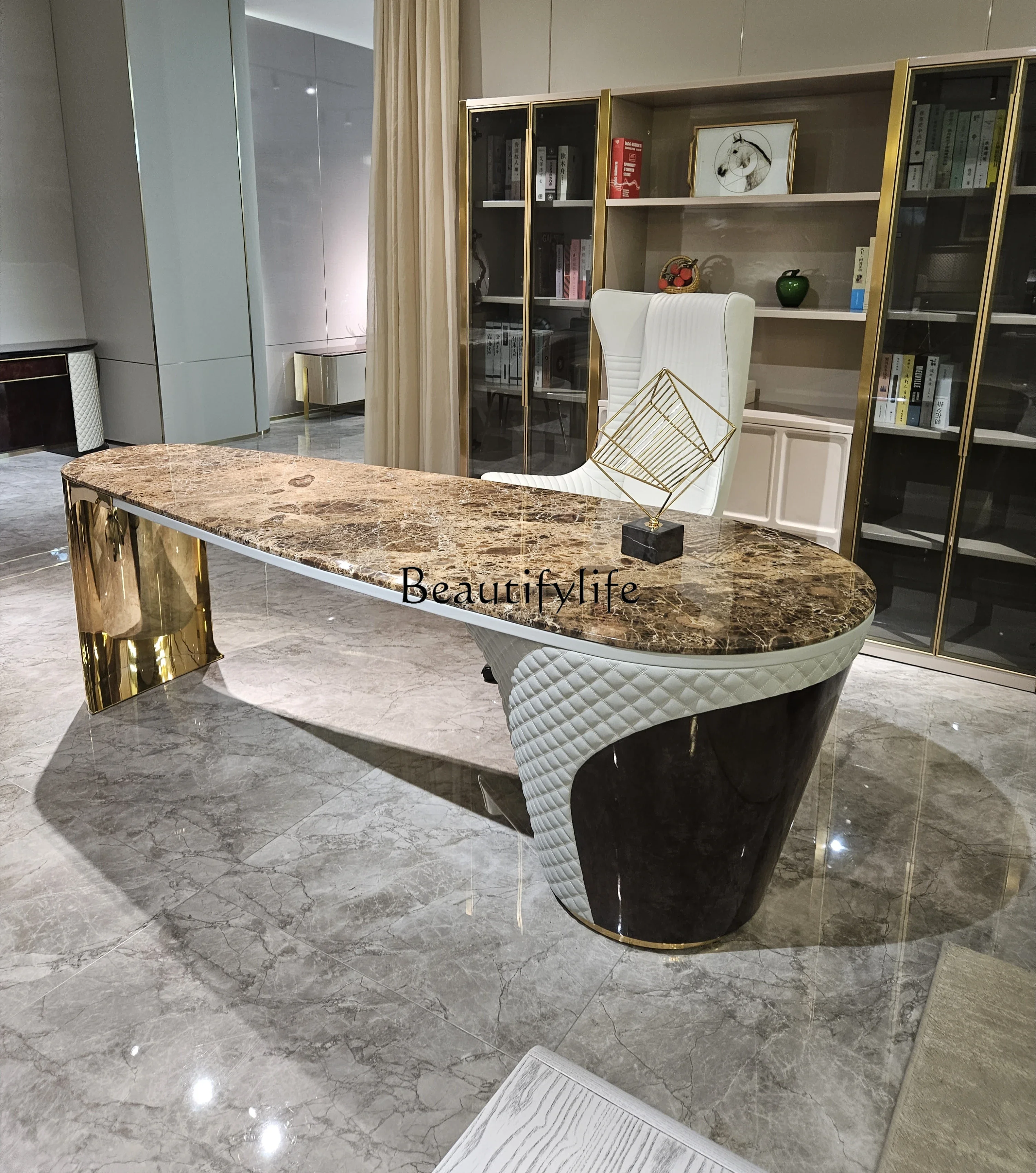 

01Italian light luxury desk villa study office high-end boss table