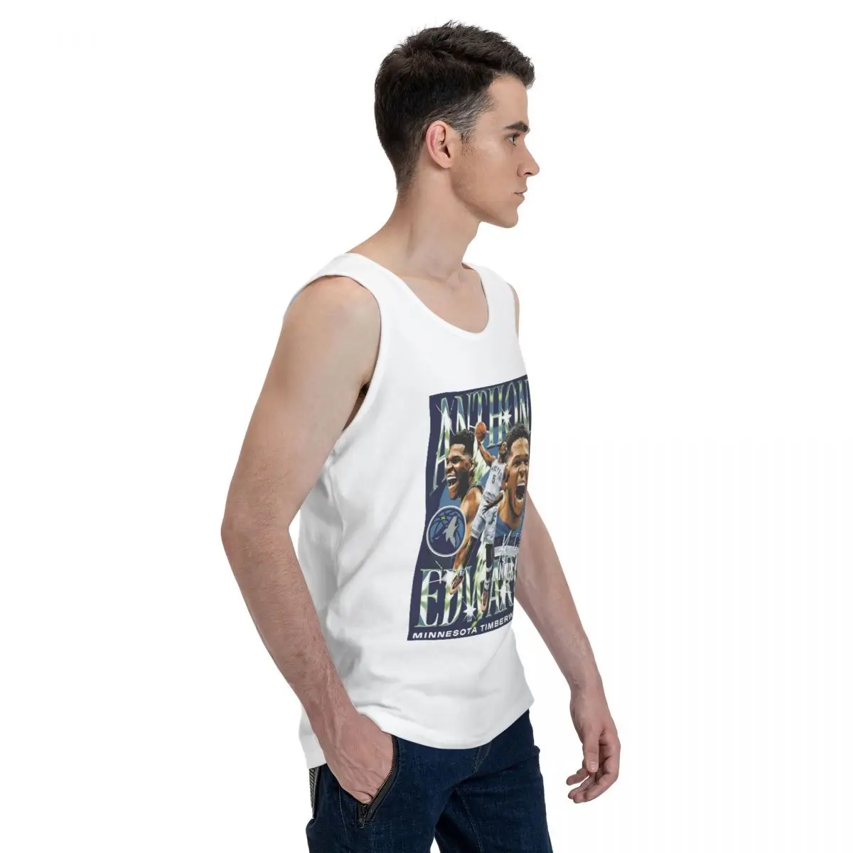 Anthony Edwards Minnesota Basketball 100% Cotton Men's Sweatshirt Vest Sleeveless Clothing Tees Men Tank Tops T-shirt