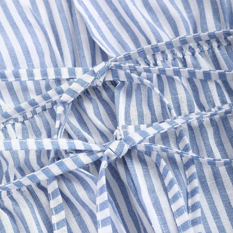 Camisa elegante de manga larga a rayas con cinturón, moda transfronteriza para mujer, camisa informal Sexy ajustada con cuello redondo para otoño