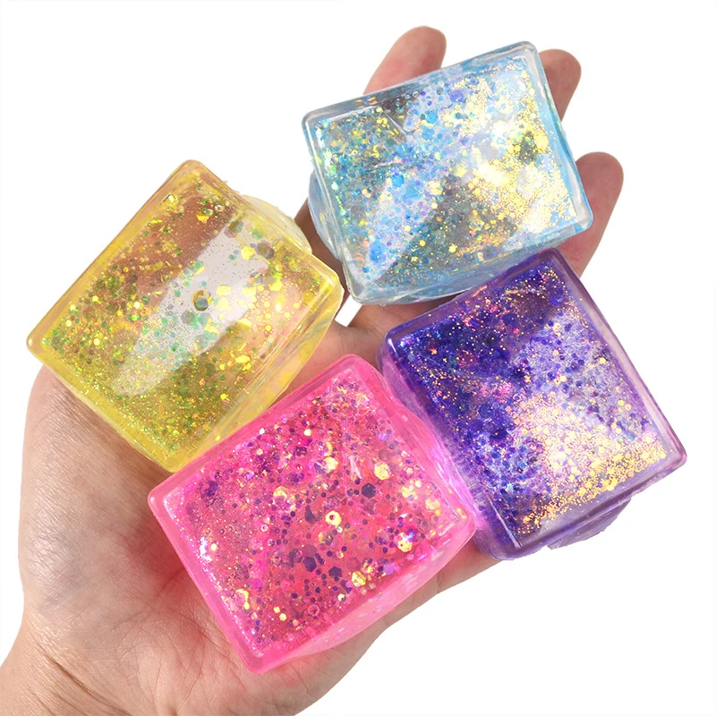 

Slow Rebound Aurora Colorful Maltose Tofu Ice Cube Squishy Toy Soft Simulated Block Squeeze Fidget Toy Anxiety Relief Plaything