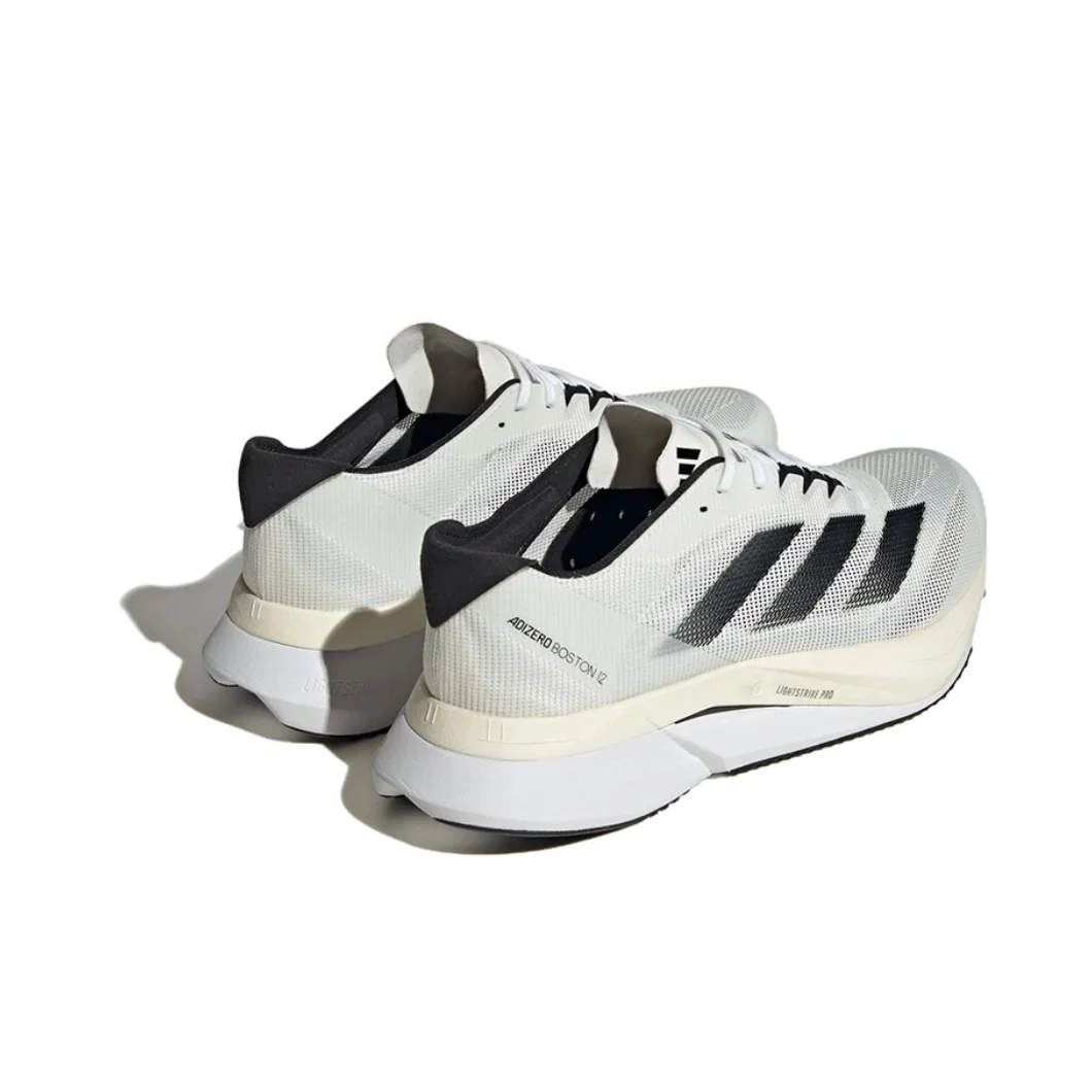 Adidas Adizero Boston 12 Comfortable Versatile Low Top Casual Running Shoes Men's and Women's White Black Colorway