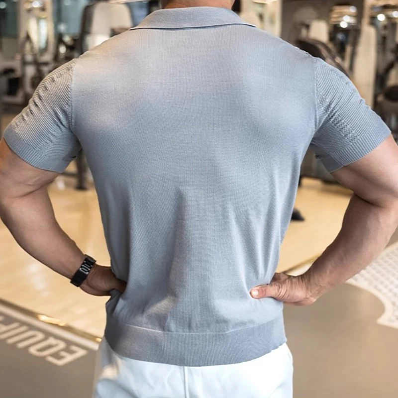 Sommer Business Poloshirt für Herren mit Kragen, Kurzarm, Gestrickt, Einfarbig, Slim Fit, Atmungsaktiv, Schnelltrocknend, Golf T-Shirt – Detail 11