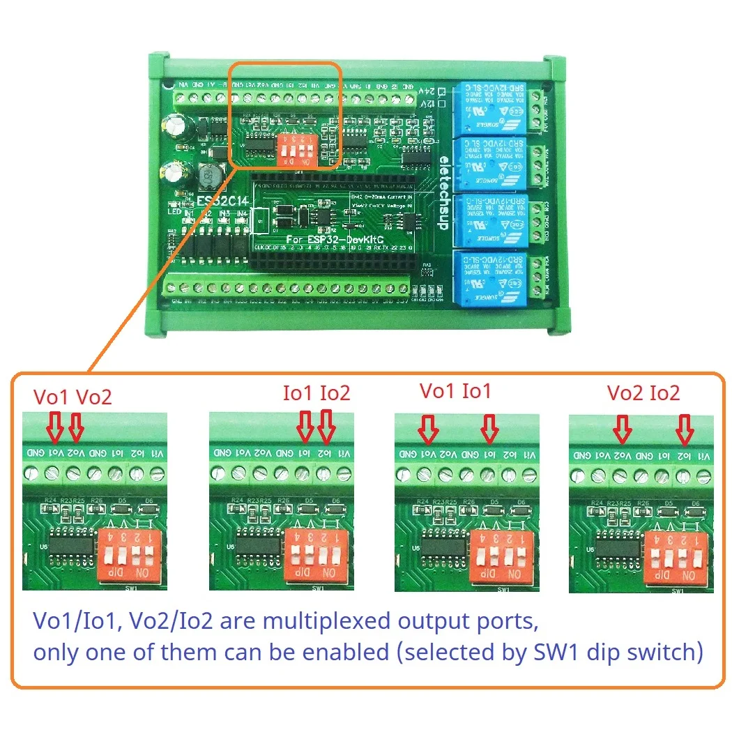 Placa de expansión Digital analógica, DAC, ADC, IO, interruptor de relé Wifi, módulo ES32C14 para Arduino, PLC, Smart Home, IOT, Diy, DC 12V, 24V, ESP32