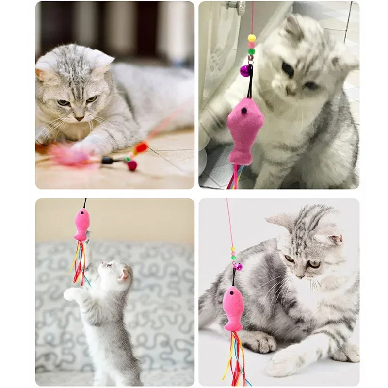 110cm Kitten Toy Fish Shape Cat Catcher Teaser Toy Teaser Wand Pet Cat Toy Cat Teaser Stick Cat Interactive Toys