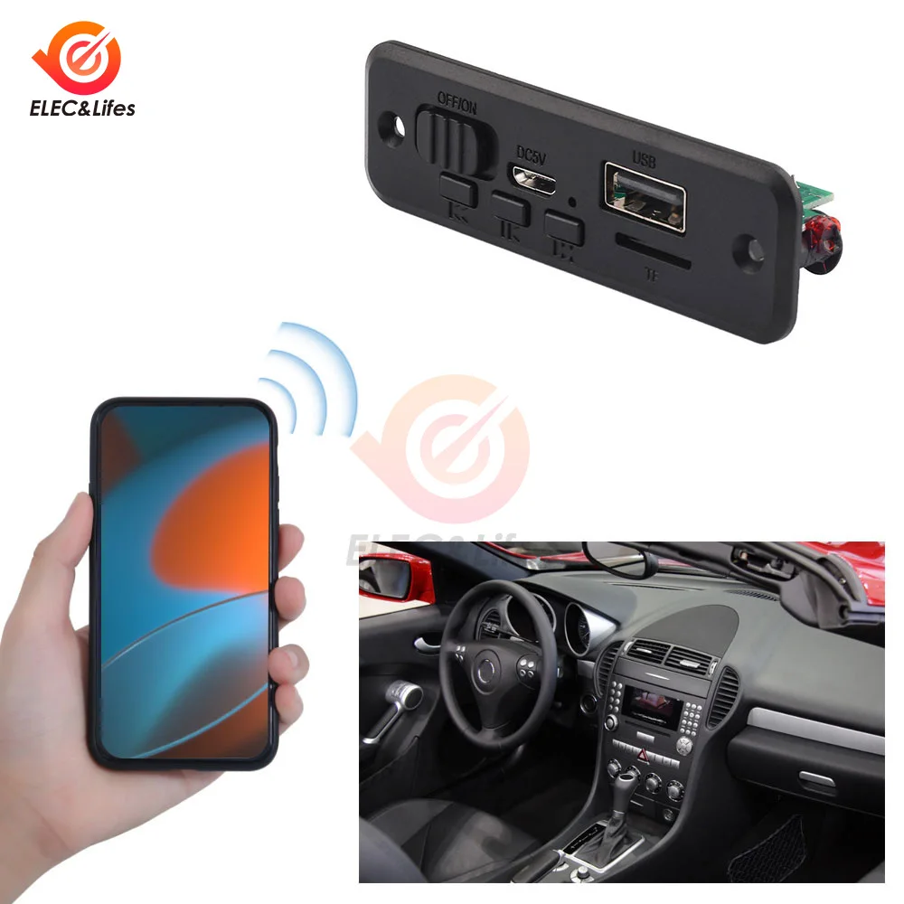 DC 5V Bluetooth 5.0 MP3 Player Decoder Board Car FM Radio Module 2*3W 6W Amplifier Support FM TF USB Handsfree Call MP3/WMA/WAV