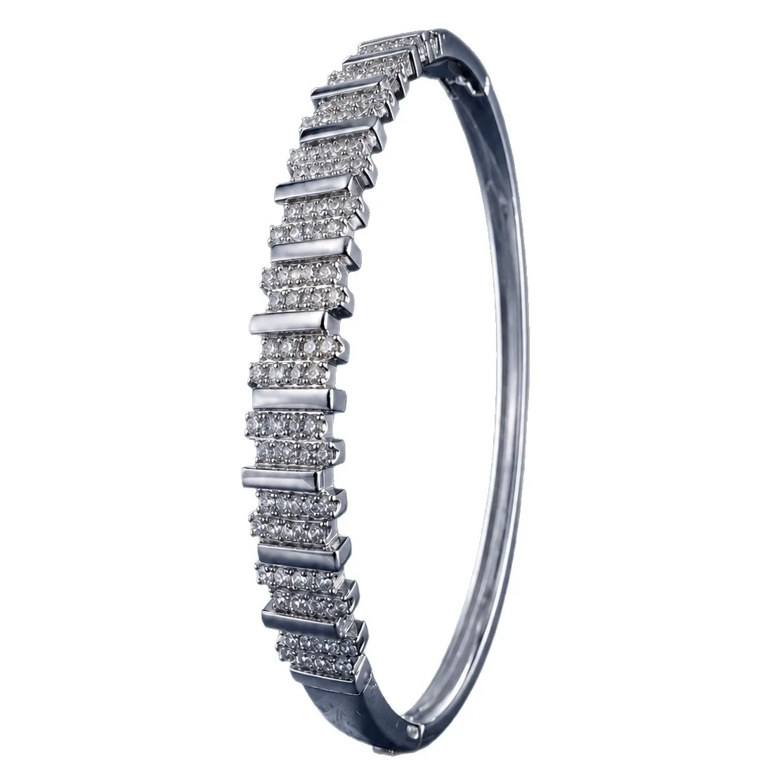 Chic Irregular Tiered Strip Inlaid Cubic Zirconia Split Bangle Light Luxury Ladies Daily Office Banquet Hand Accessories
