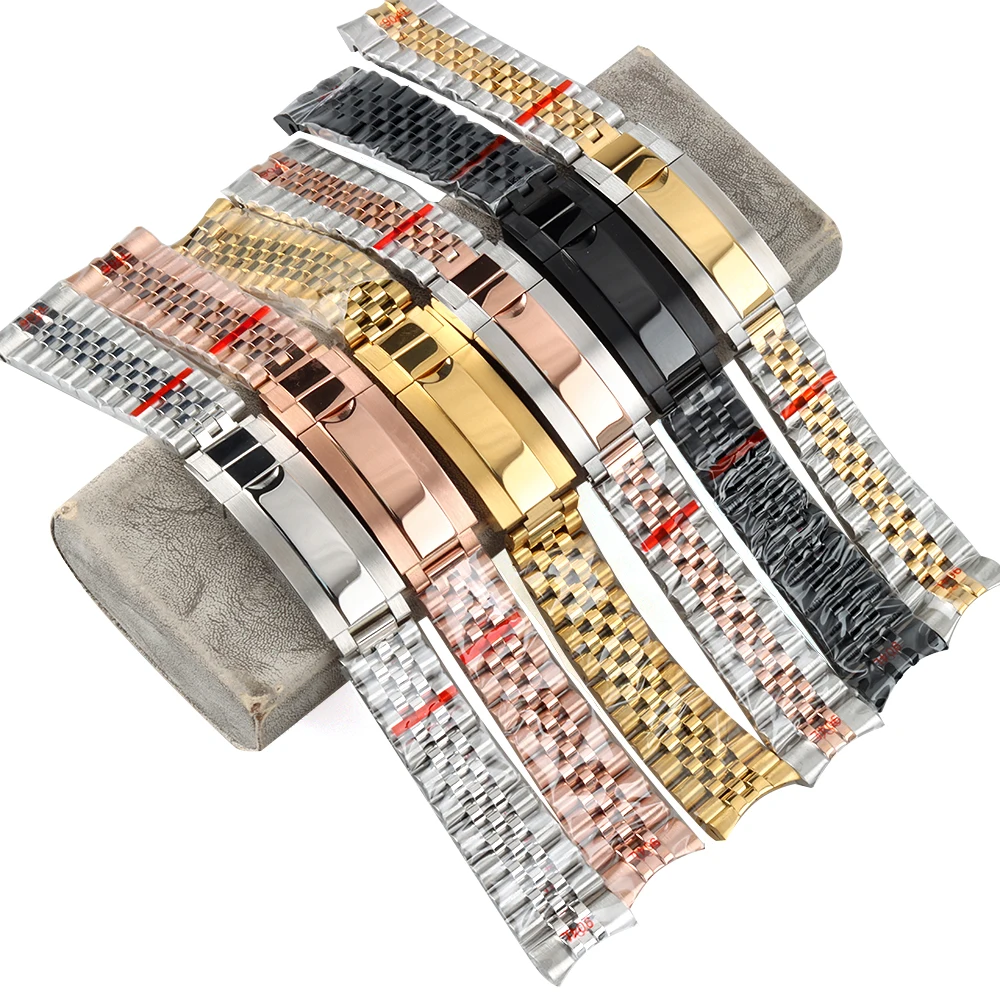 

20mm Jubilee Bracelet nh35 Watchband Gold/Rose Gold 316L Stainless Steel Folding Buckle Fit Sub Datejust NH35 Case Watch Parts