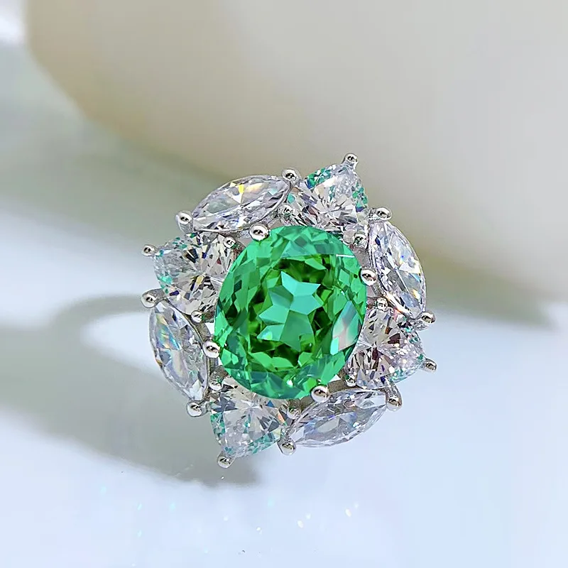 S925 Silver Palaiba Green 10 * 12 High Carbon Diamond European and American Luxury Inlay Design Wholesale