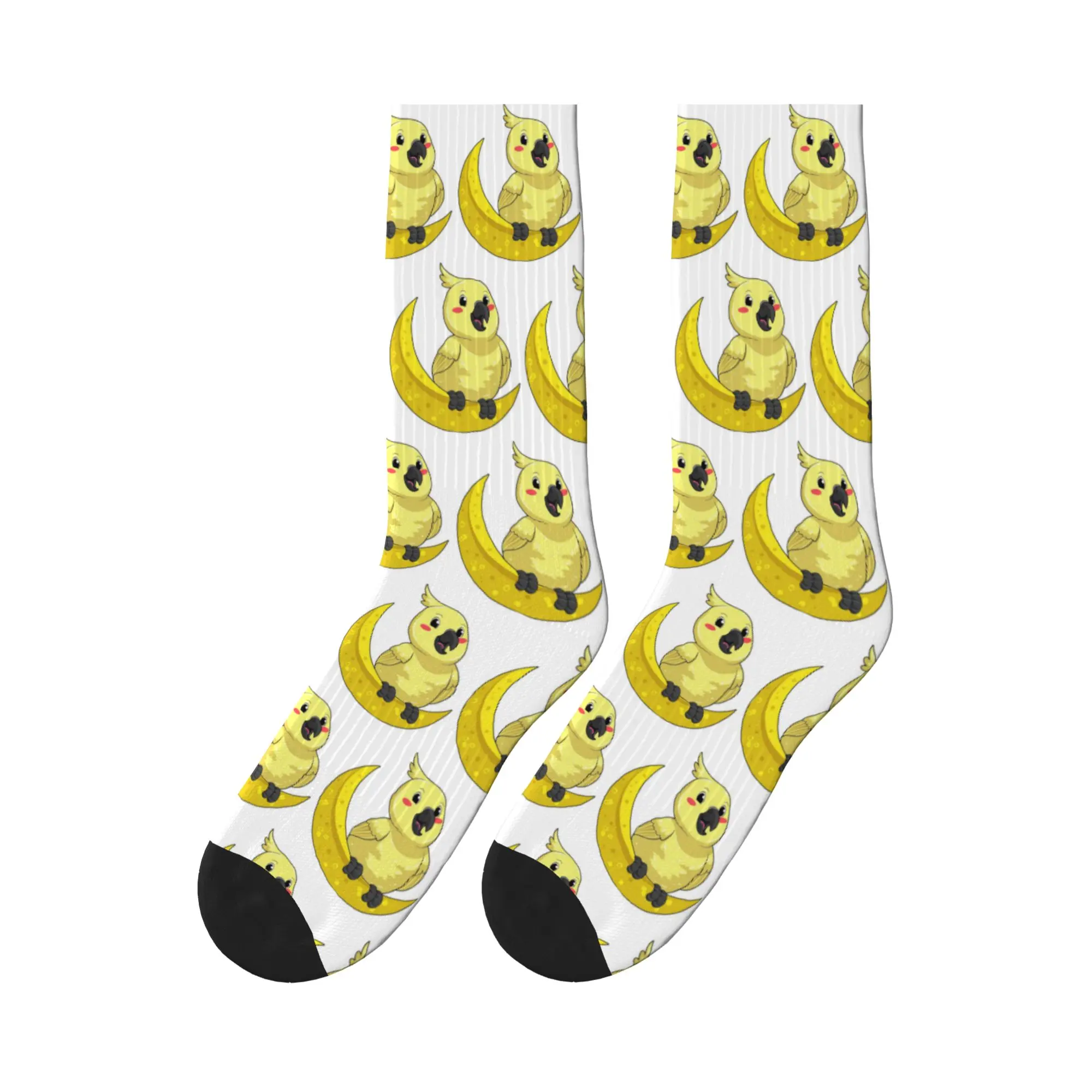 

Cockatoo Cockatiel Parrot with Moon Sports Socks Sweat Absorbing Stockings All Season Long Socks for Unisex Christmas Gifts
