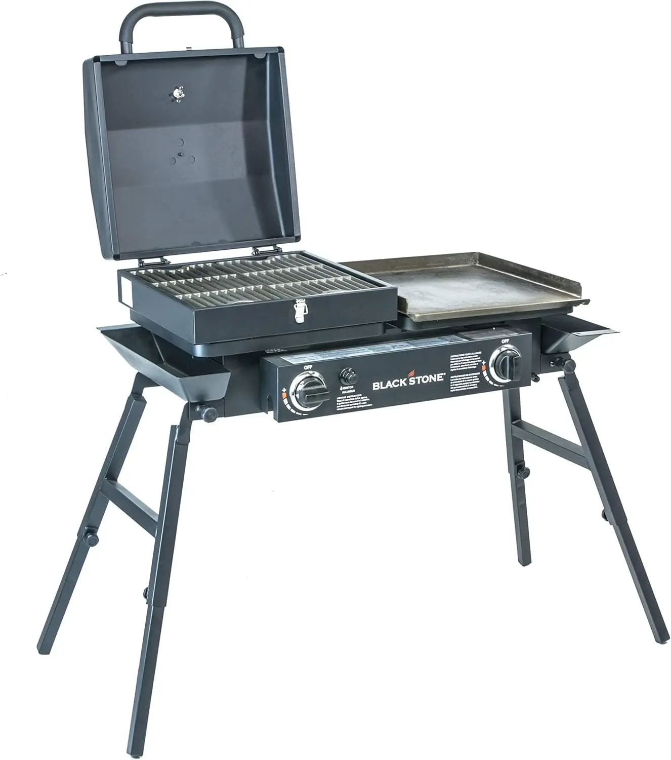 Blackstone Tailgater Stainless Steel 2 Burner Portable Gas Grill and Griddle Combo Total 35,000 BTUs for Indoor or Backyard,