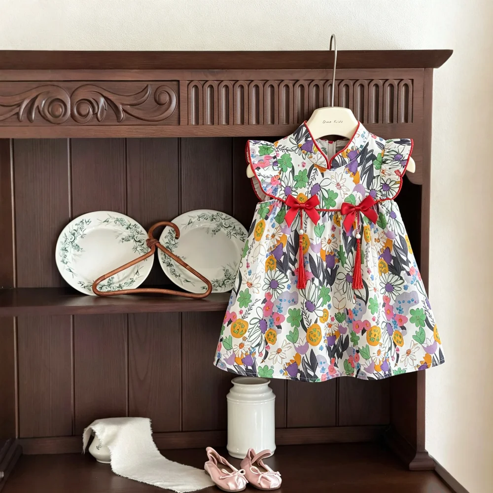 Girls' Dress Summer Cartoon Cute Cheongsam Baby Girls' Dress Sweet Hanfu Baby Dress Baby Girl Clothing