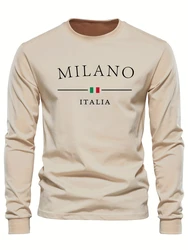 Men's Oversized Apricot Letter Printed Sweatshirt Simple Long Sleeve Round Neck T Shirt Spring Outdoor Sports Tops Mens Clothing