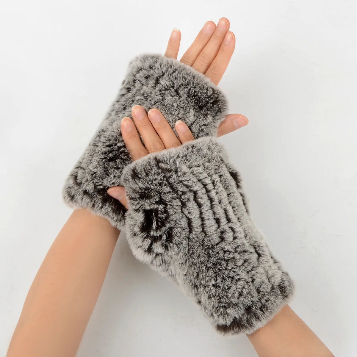 JKP Autunno Inverno Femminile Plaid Senza Dita Guanti da Donna Bellissimi 100% Vera Pelliccia di Coniglio Rex Marchio di Moda Genuino naturale