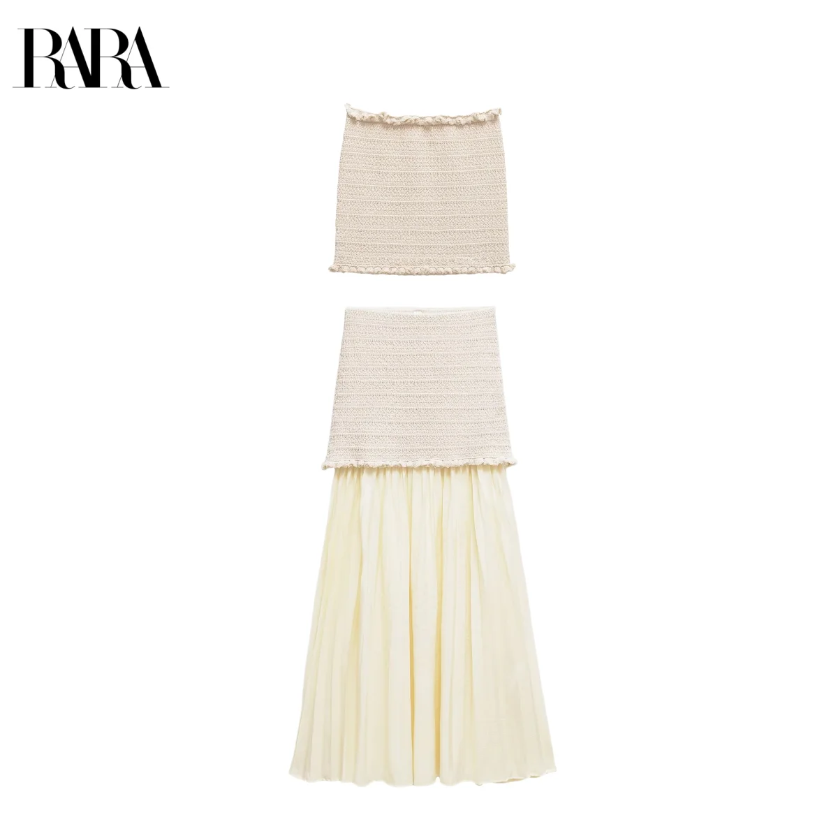 

RARA2025 New Summer Women's Fashion Knitted One-piece Chest-wrapped Top With Pleated Hem Stitching High Waist Skirt