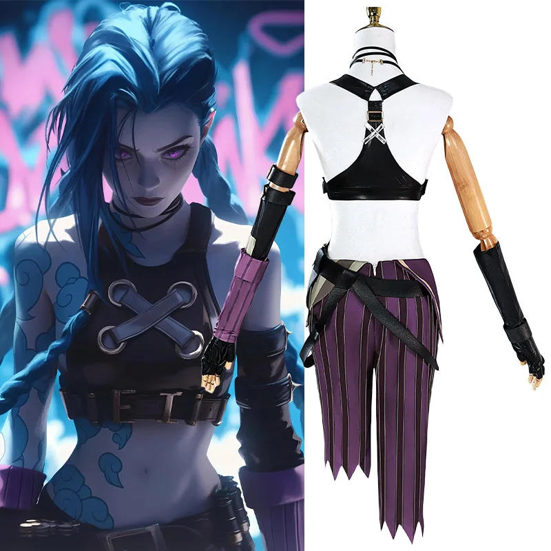 LOL Jinx Cosplay Costume Anime LOL Arcane Jinx Cosplay Outfit Uniform Halloween Suit Halloween Costume Jinx Wigs Chanel