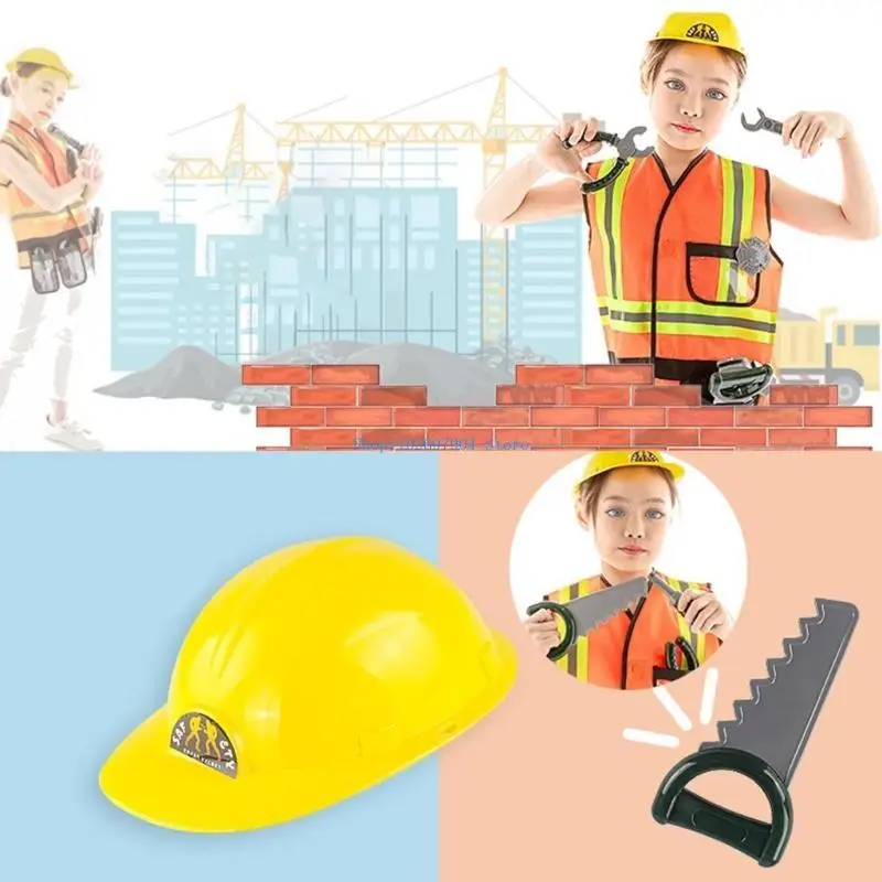 N7YF 건설 노동자 조끼 모자 도구 드레스 업 할로윈 건설 노동자 의상