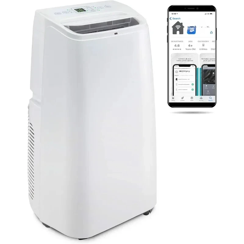 12,000 BTU Portable Air Conditioner with Wi-Fi for Rooms Up To 450 Sq FDehumidifier and Fan Remote Exhaust Hose