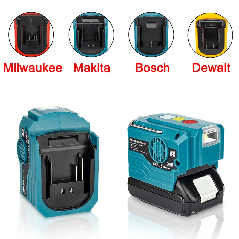 

Portable Power Inverter with hook for Makita/Dewalt/Bosch/Milwaukee/Ryobi 18V 20V Lithium Battery with USB and Type-c Port
