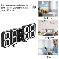 Digital Alarm Clock LED Display Blue Number Black Auto Brightness Temp Show Bedroom Living Room Office Night Light 3D Clock