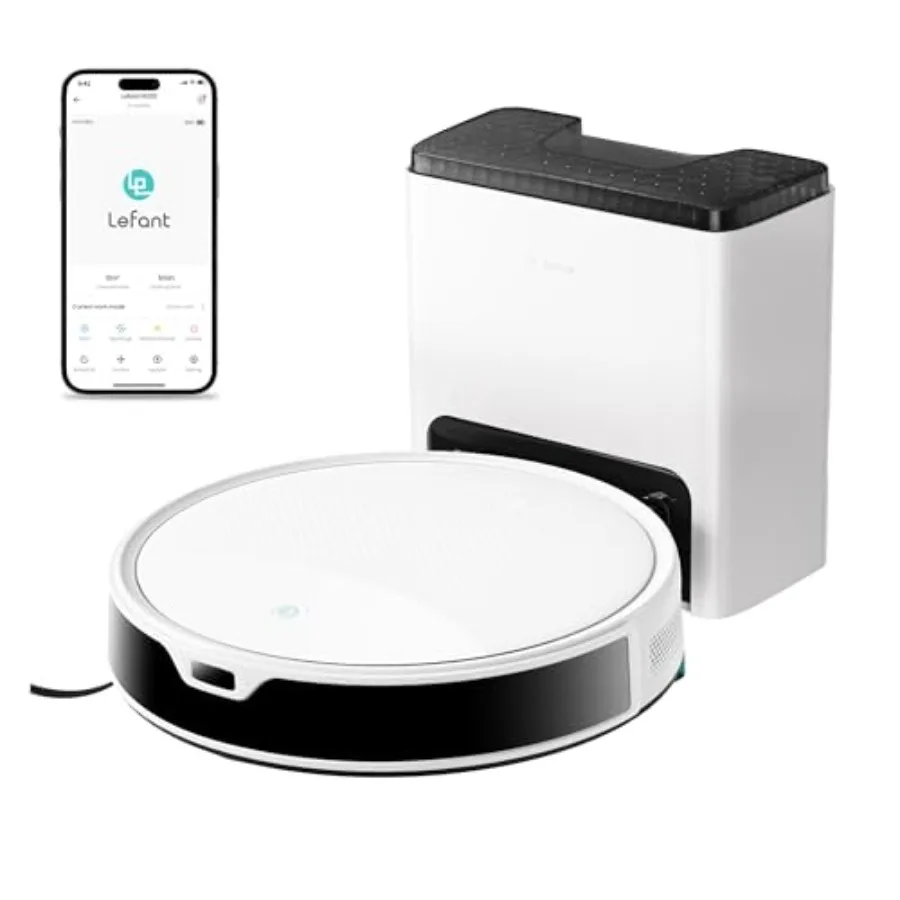 M350 Robot Vacuum and Mop Combo for hard floor and carpet, white ABS plastic, 75-day self-emptying, 6000Pa suction, quiet opera