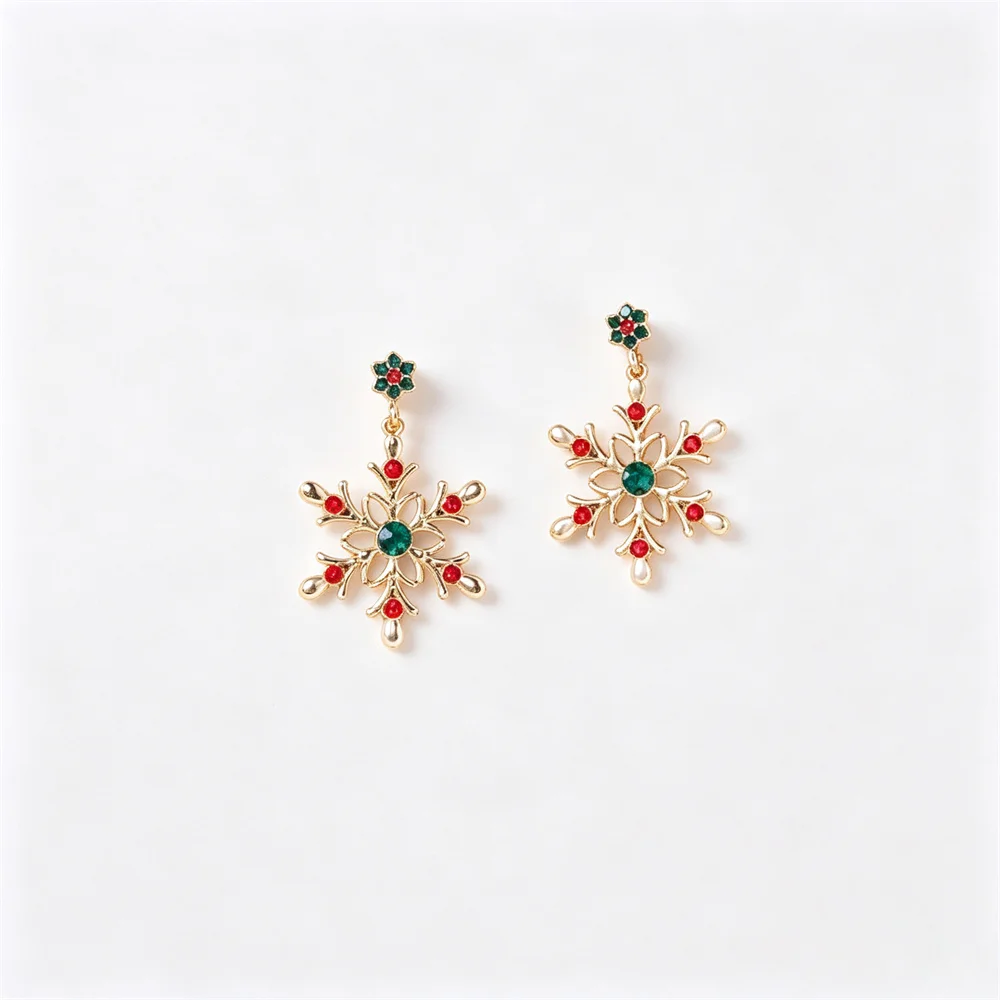 Fashion Christmas Snowflake Dangle Earrings For Women Crystal Zircon Pearl Dangle Piercing Ear Jewelry New Year Party Gifts