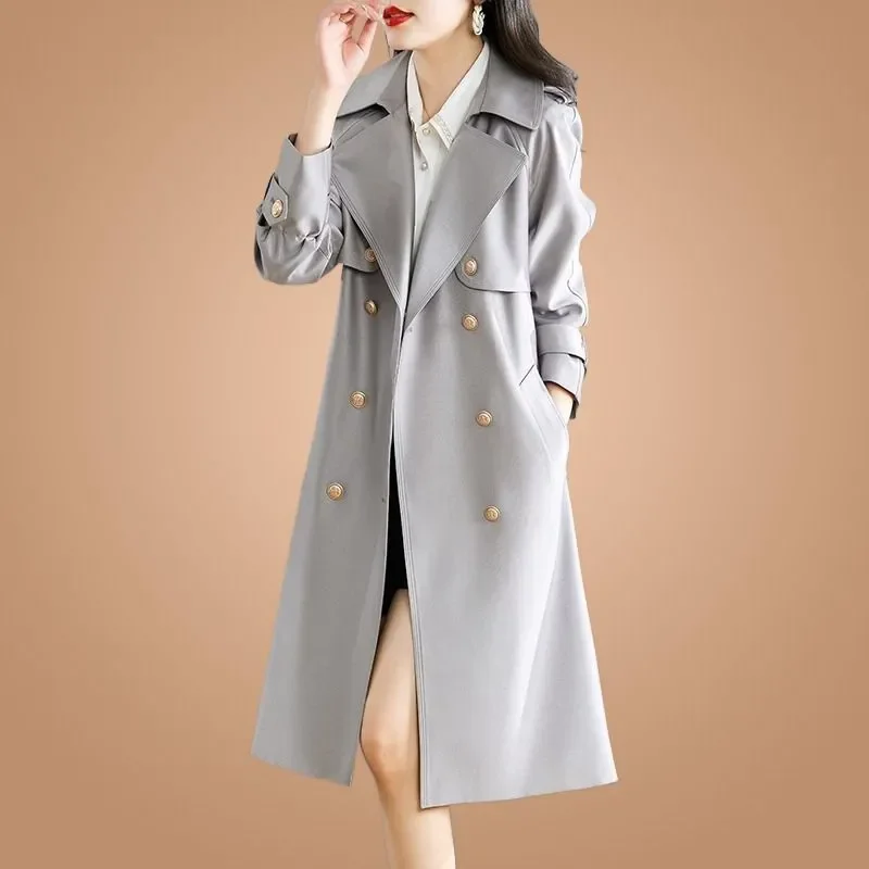 Autumn 2024 Winter New Chic Casual Windbreakers Jacket Women Overcoat Fashion Loose Medium Long Belt Double-breasted Trenchcoat