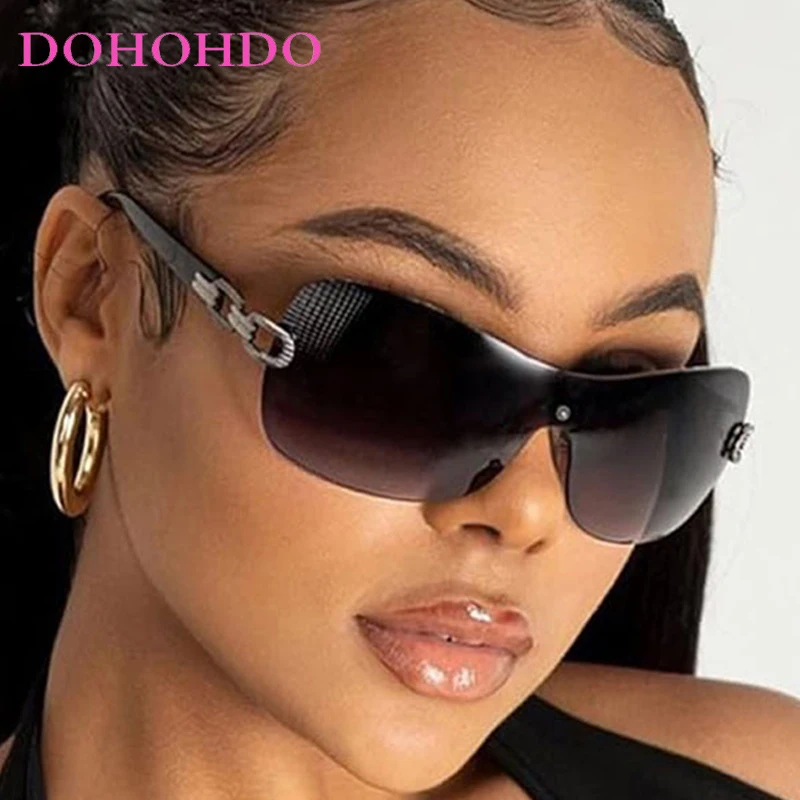 

Y2K Punk Trendy Rimless Sunglasses Women's One Body Type Fashion Oval Sun Glasses Summer Trend Men Eyewear UV400 Oculos De Sol