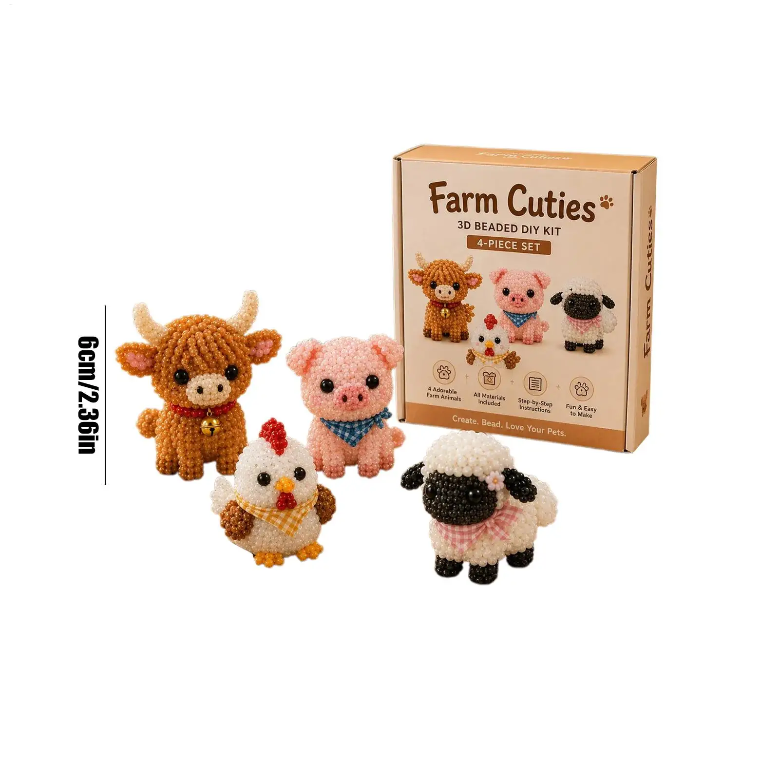 Tiny 3D Bead Animals Making Small Handmade Craft Supplies 3D Beaded Animal Craft Kit For Kids Teens Men Women Beginners
