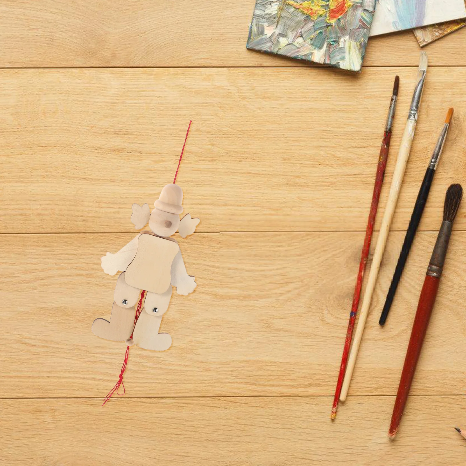 Marionetas de payaso con cuerda de madera sin terminar, manualidades DIY para niños pequeños, portátiles, sin necesidad de energía, marionetas de juego creativas en cuerdas, 6 uds.