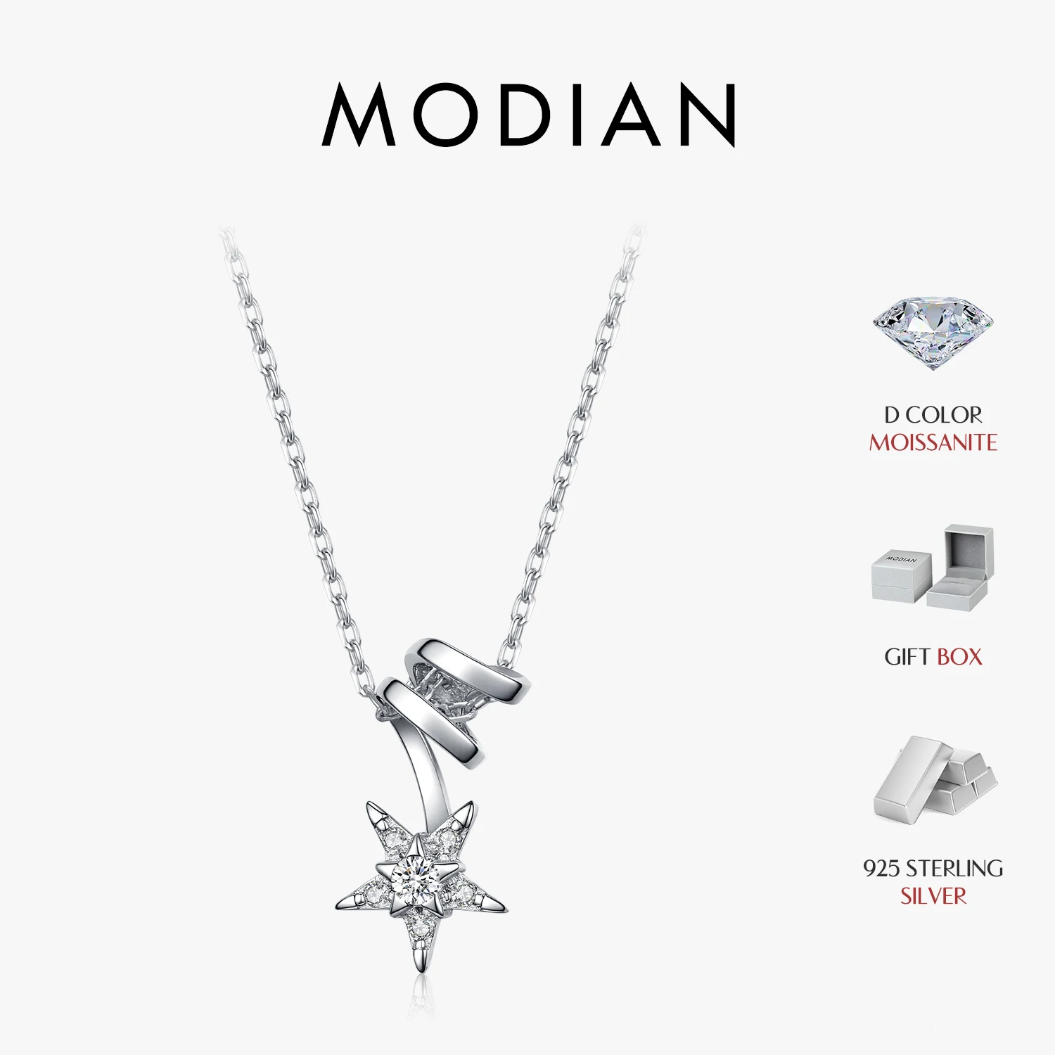 MODIAN Lab Diamond Moissanite Double Layer Stars Necklace 925 Sterling Silver Twist Line Pendant Necklace For Women Fine Jewelry